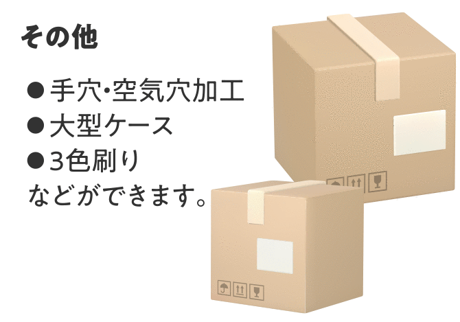 その他　●手穴・空気穴加工　●大型ケース　●3色刷りなどができます。